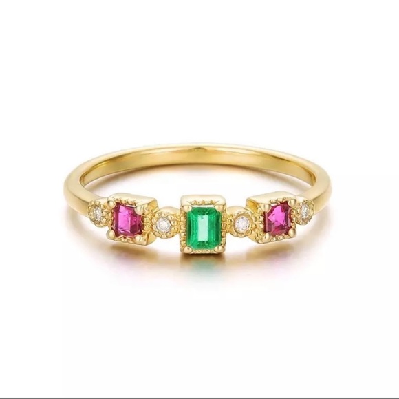 Green Emerald Ruby Princess Crystal CZ Gold Ring 6 - Picture 2 of 5